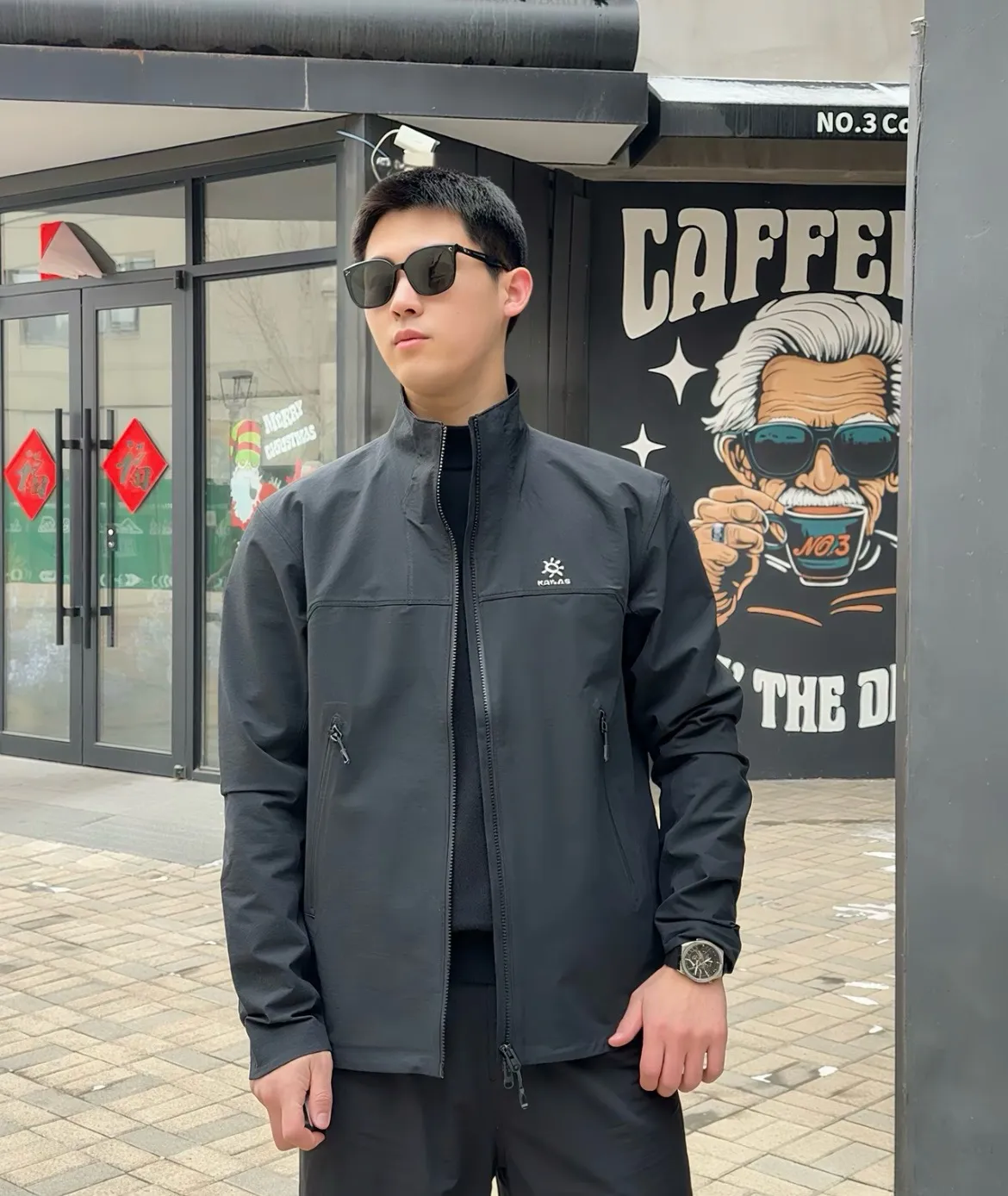 Upper body material picture KAILAS/KAILAS 26Fw Newest Arrival M 8 stand-up collar embroidered soft shell jacket couple style outdoor casual jacket windbreaker jacket (black and green)